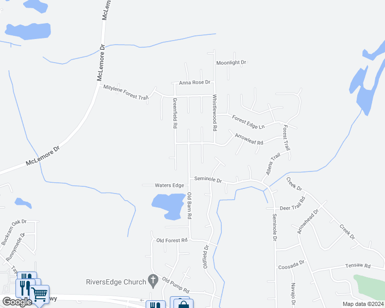 map of restaurants, bars, coffee shops, grocery stores, and more near 7323 Old Barn Road in Montgomery