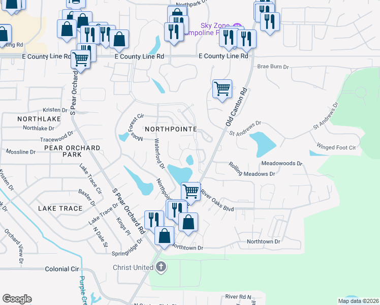 map of restaurants, bars, coffee shops, grocery stores, and more near 17 Autumn Hill Dr in Jackson