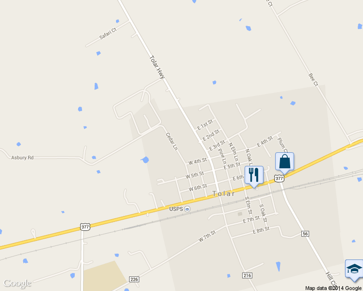 map of restaurants, bars, coffee shops, grocery stores, and more near 425 Cedar Lane in Tolar