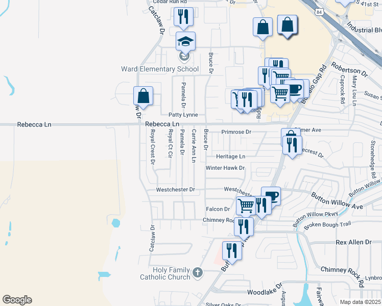 map of restaurants, bars, coffee shops, grocery stores, and more near 4674 Carrie Ann Lane in Abilene