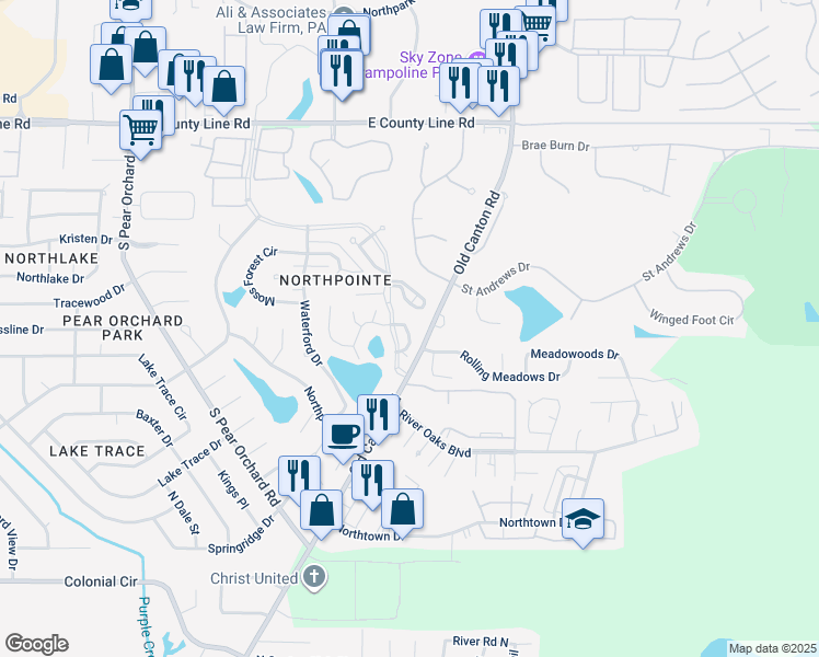 map of restaurants, bars, coffee shops, grocery stores, and more near 34 Park Crest Place in Jackson