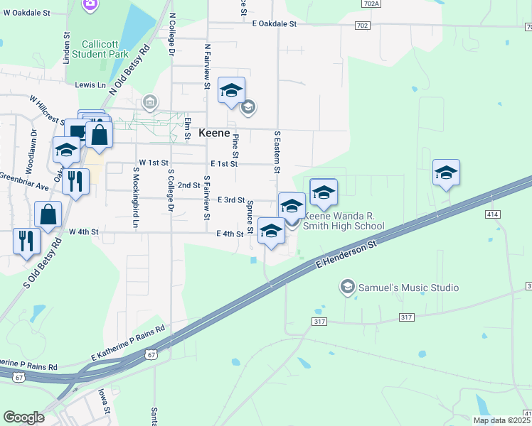 map of restaurants, bars, coffee shops, grocery stores, and more near 301 Ash Street in Keene