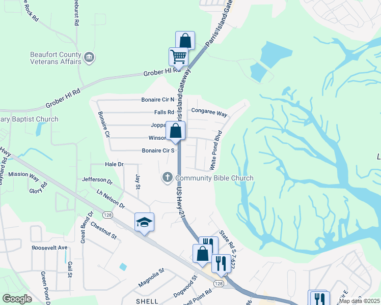 map of restaurants, bars, coffee shops, grocery stores, and more near 2 Hornsborough Court in Beaufort