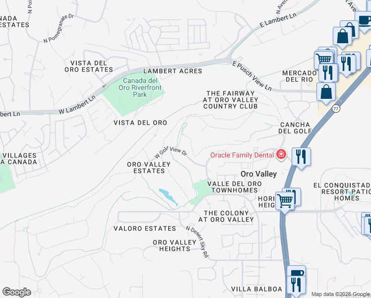 map of restaurants, bars, coffee shops, grocery stores, and more near 330 West Golf View Drive in Tucson