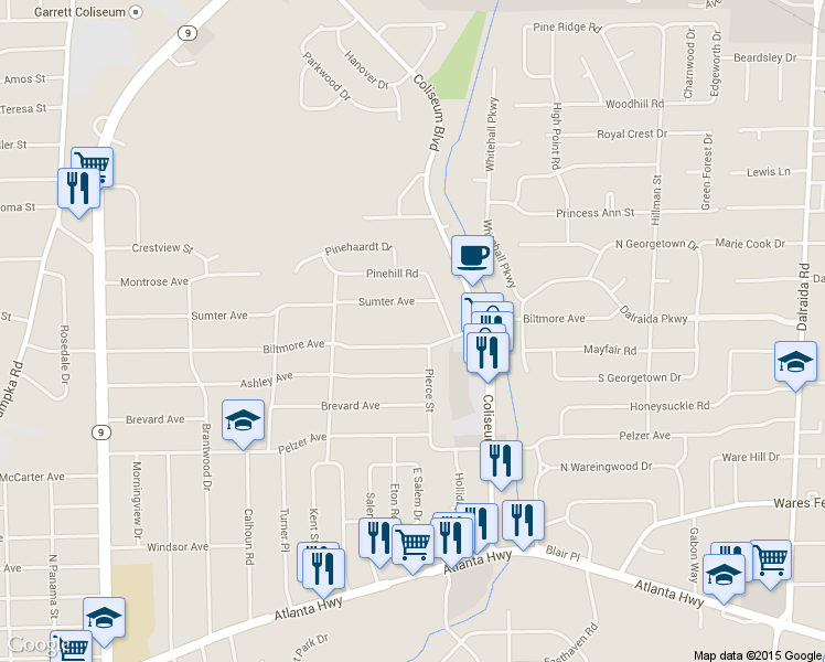map of restaurants, bars, coffee shops, grocery stores, and more near 3041 Biltmore Ave in Montgomery