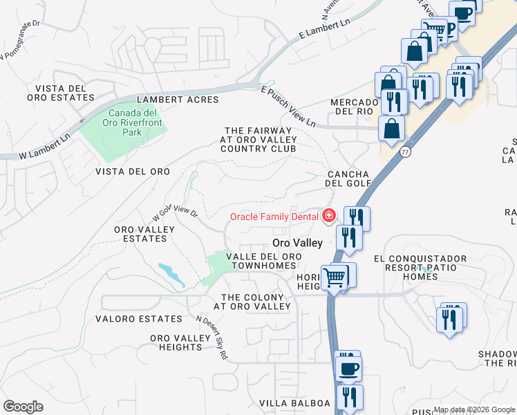 map of restaurants, bars, coffee shops, grocery stores, and more near 115 West Greenock Drive in Tucson