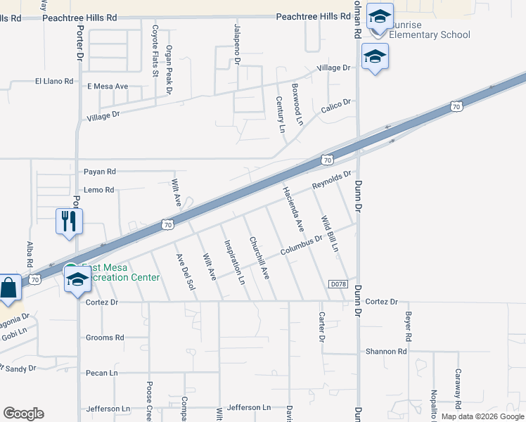 map of restaurants, bars, coffee shops, grocery stores, and more near 5415 Lilla Road in Las Cruces