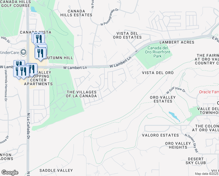 map of restaurants, bars, coffee shops, grocery stores, and more near 814 West Annandale Way in Oro Valley