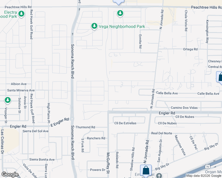 map of restaurants, bars, coffee shops, grocery stores, and more near 5490 McGuffey Street in Las Cruces