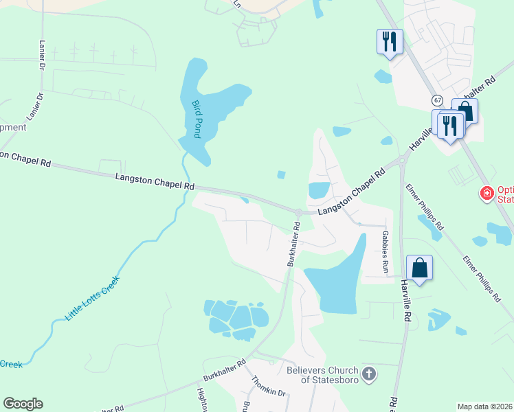 map of restaurants, bars, coffee shops, grocery stores, and more near 811 King Arthur Drive in Statesboro