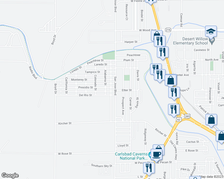 map of restaurants, bars, coffee shops, grocery stores, and more near 407 Presidio Street in Carlsbad