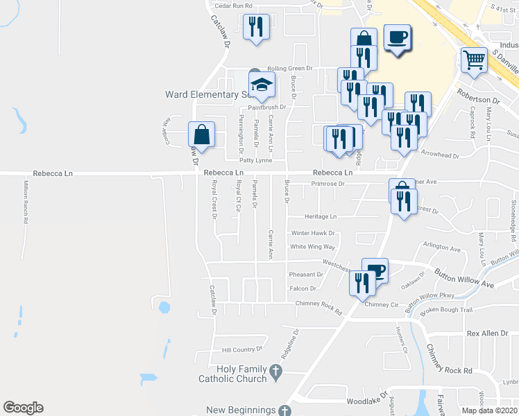 map of restaurants, bars, coffee shops, grocery stores, and more near 4665 Pamela Drive in Abilene