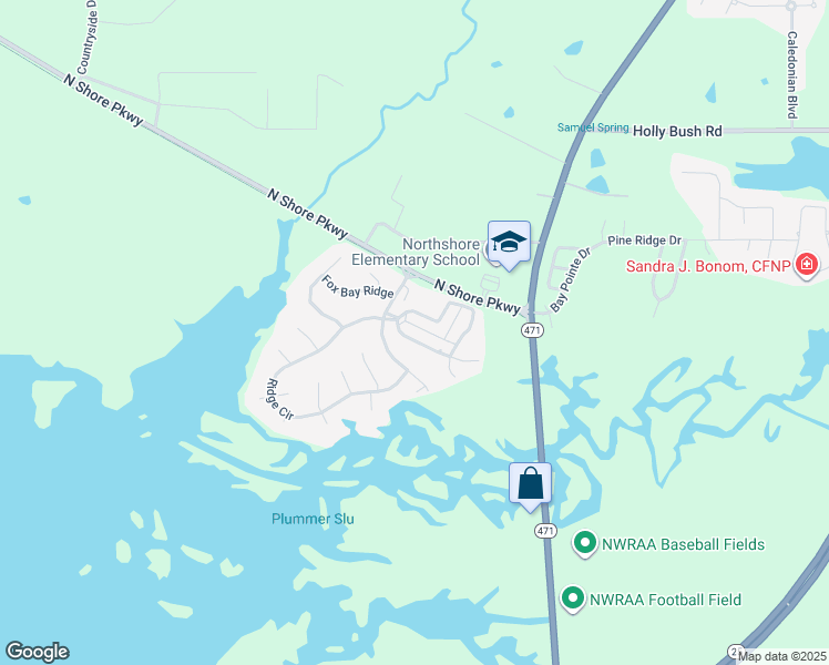 map of restaurants, bars, coffee shops, grocery stores, and more near 431 Fox Bay Drive in Brandon