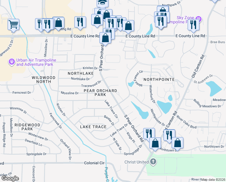 map of restaurants, bars, coffee shops, grocery stores, and more near 51-65 Wood Ridge Place in Jackson