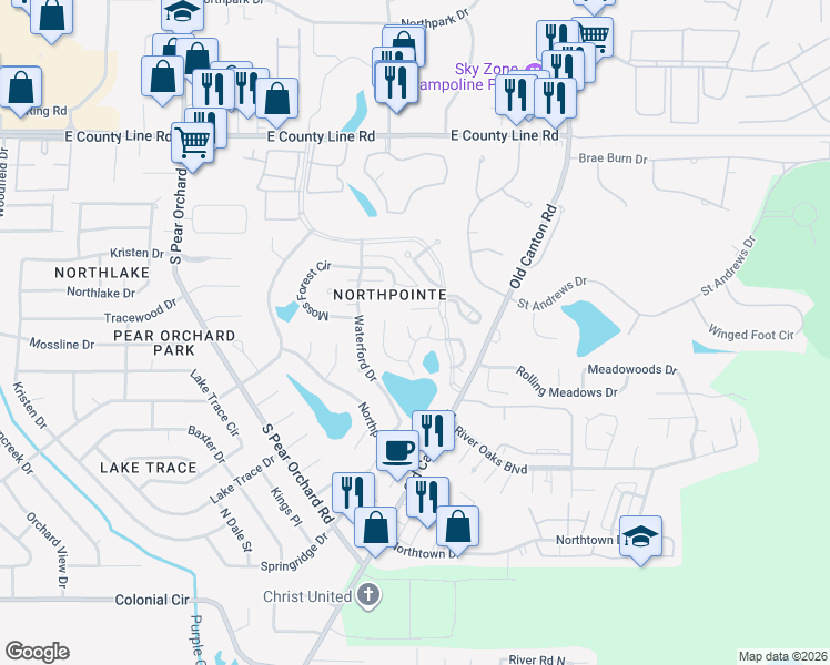 map of restaurants, bars, coffee shops, grocery stores, and more near 17 Autumn Hill Drive in Jackson