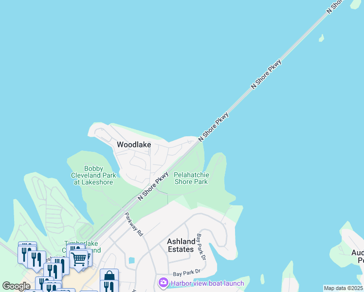 map of restaurants, bars, coffee shops, grocery stores, and more near 418 Woodlake Lane in Brandon