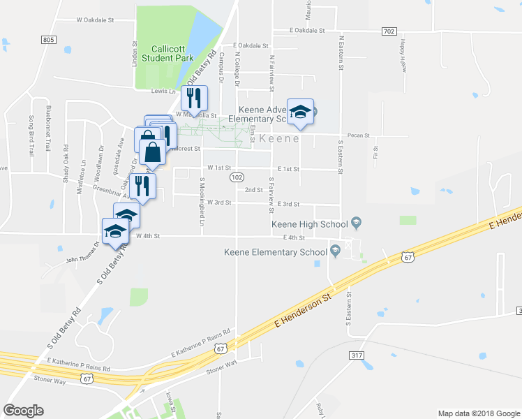 map of restaurants, bars, coffee shops, grocery stores, and more near 310 South Fairview Street in Keene