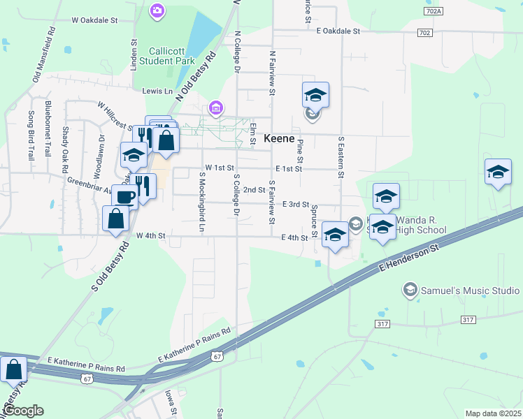 map of restaurants, bars, coffee shops, grocery stores, and more near 111 East 3rd Street in Keene