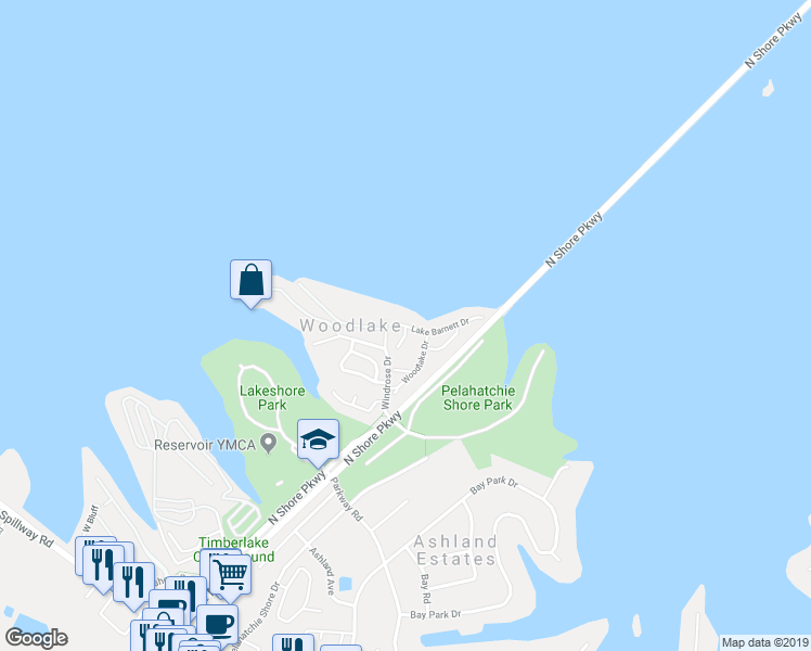 map of restaurants, bars, coffee shops, grocery stores, and more near Lake Barnett Drive in Brandon