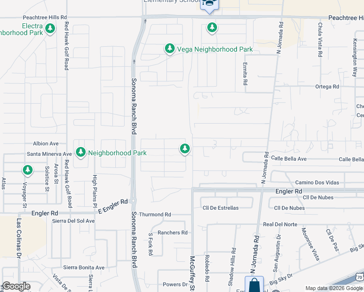 map of restaurants, bars, coffee shops, grocery stores, and more near 5400 McGuffey Street in Las Cruces