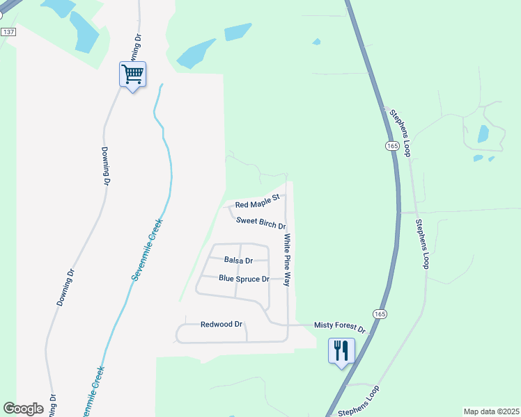 map of restaurants, bars, coffee shops, grocery stores, and more near 55 White Pine Way in Phenix City