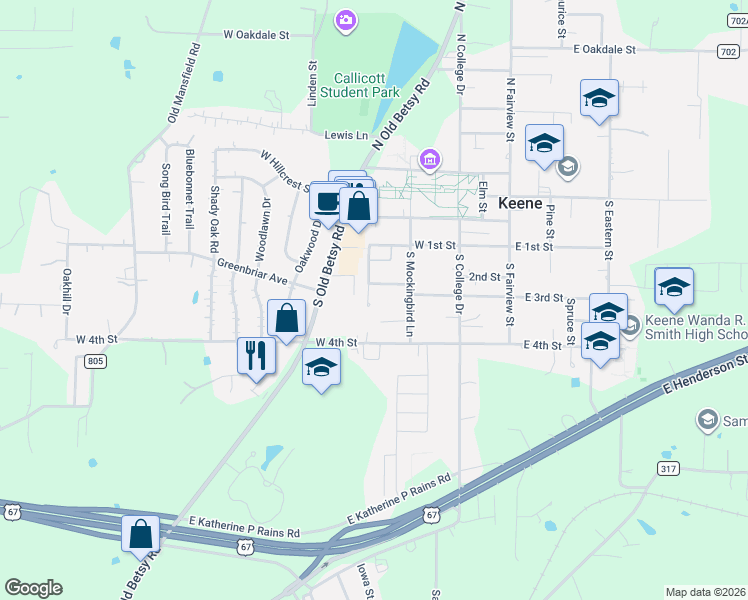 map of restaurants, bars, coffee shops, grocery stores, and more near 216 West Val Verde Circle in Keene