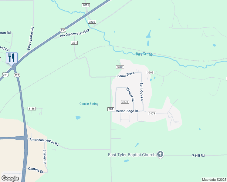 map of restaurants, bars, coffee shops, grocery stores, and more near 7511 Timber Circle in Tyler
