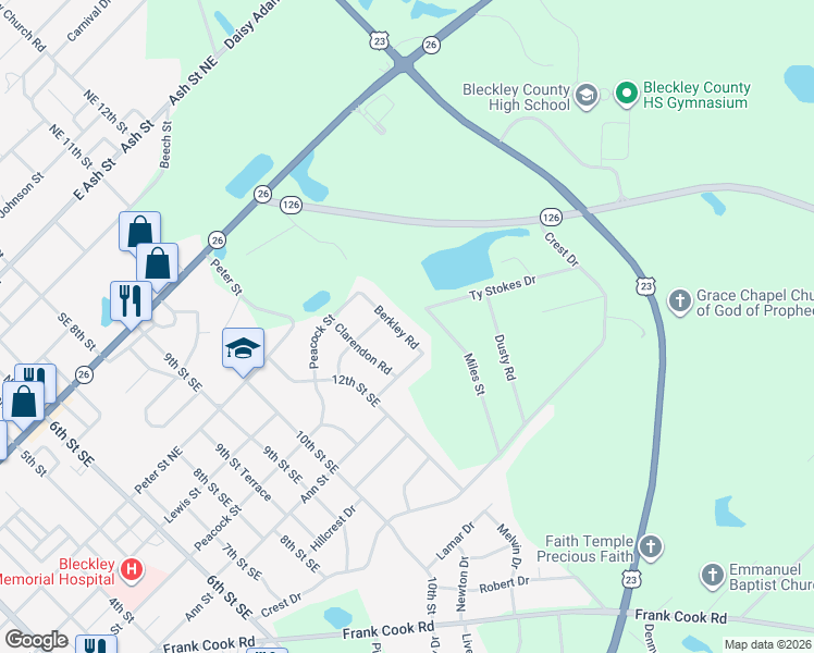 map of restaurants, bars, coffee shops, grocery stores, and more near 173 Berkley Road in Cochran
