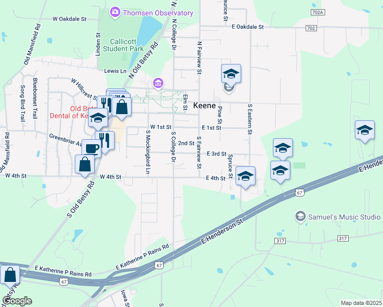 map of restaurants, bars, coffee shops, grocery stores, and more near 214 South Fairview Street in Keene