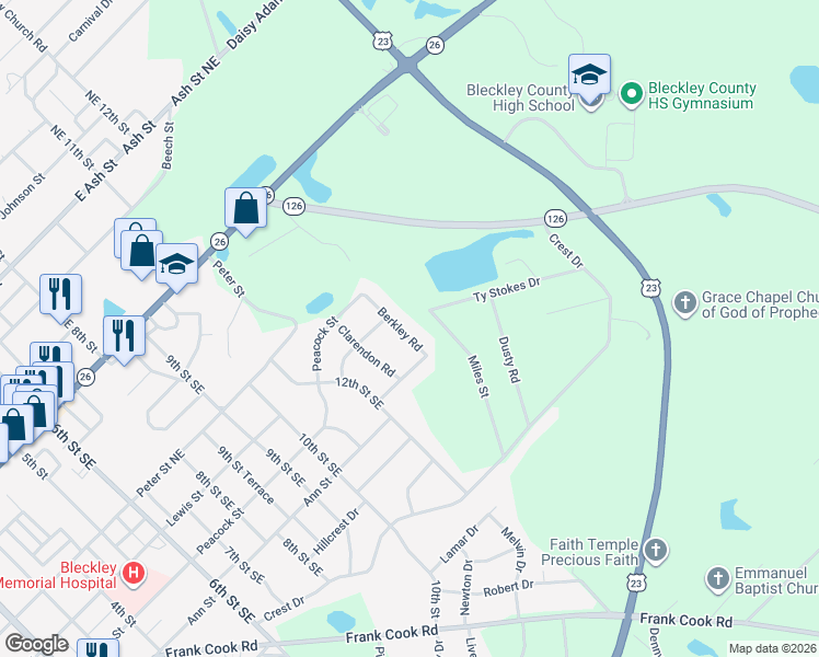 map of restaurants, bars, coffee shops, grocery stores, and more near 173 Berkley Road in Cochran