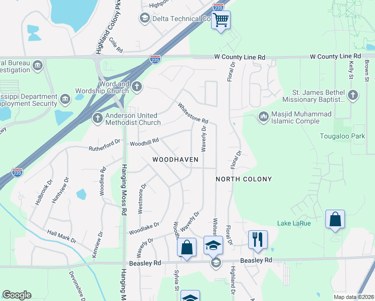 map of restaurants, bars, coffee shops, grocery stores, and more near 6137 Westwind Road in Jackson