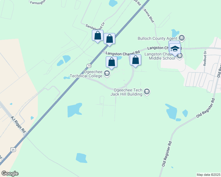 map of restaurants, bars, coffee shops, grocery stores, and more near Joe Kennedy Boulevard in Statesboro