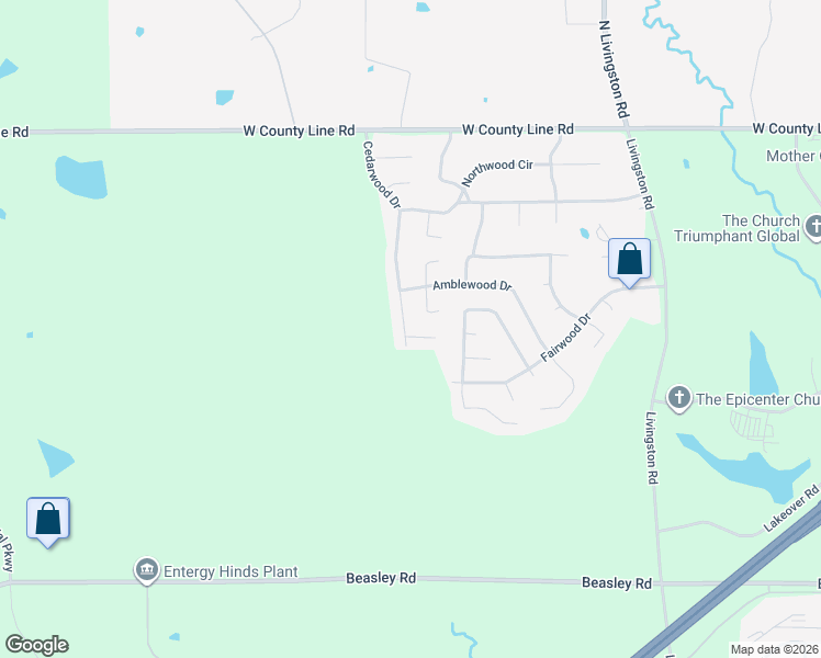 map of restaurants, bars, coffee shops, grocery stores, and more near 6306 Cedarwood Drive in Jackson