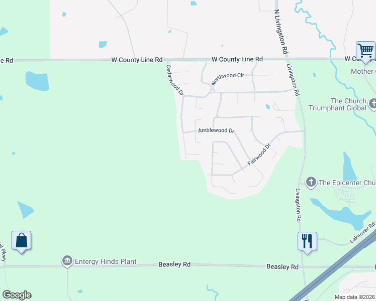 map of restaurants, bars, coffee shops, grocery stores, and more near 6306 Cedarwood Drive in Jackson