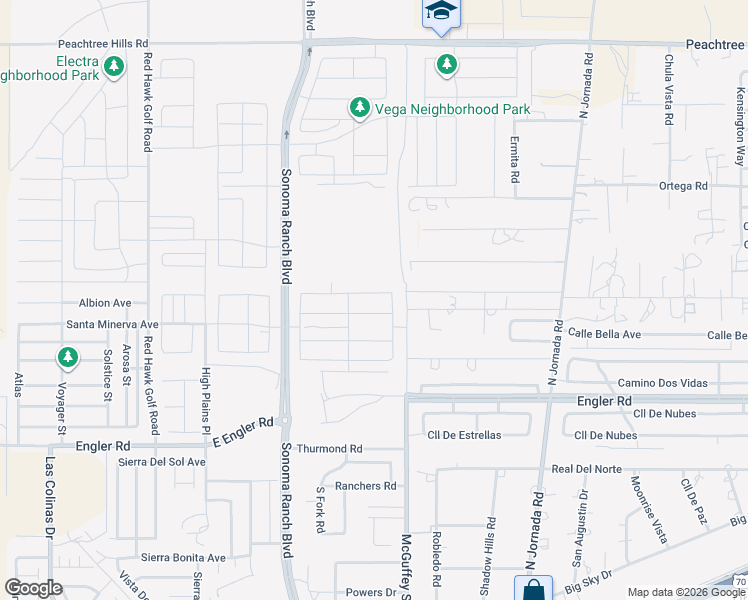 map of restaurants, bars, coffee shops, grocery stores, and more near 5490 McGuffey Street in Las Cruces