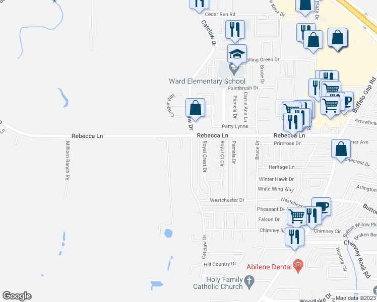 map of restaurants, bars, coffee shops, grocery stores, and more near 4626 Catclaw Drive in Abilene