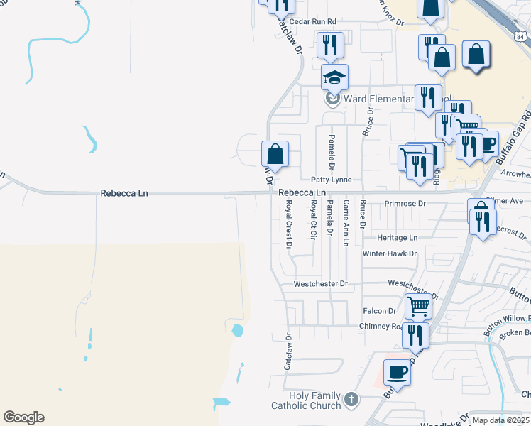 map of restaurants, bars, coffee shops, grocery stores, and more near 4626 Catclaw Drive in Abilene