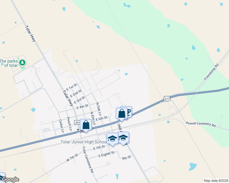 map of restaurants, bars, coffee shops, grocery stores, and more near 518 East 4th Street in Tolar