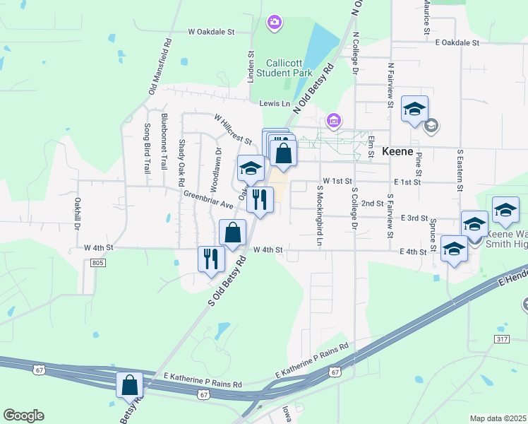 map of restaurants, bars, coffee shops, grocery stores, and more near 207 South Old Betsy Road in Keene
