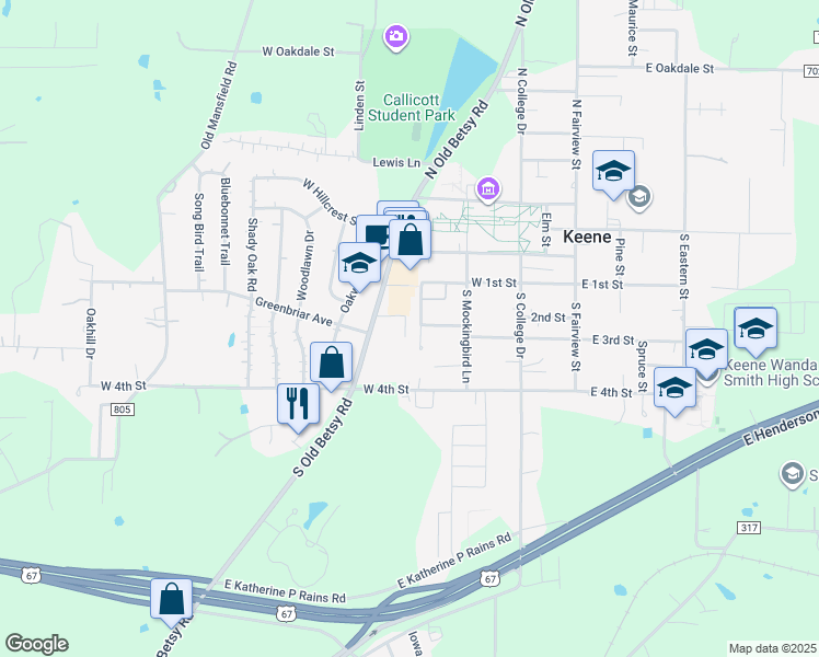 map of restaurants, bars, coffee shops, grocery stores, and more near 216 West Val Verde Circle in Keene