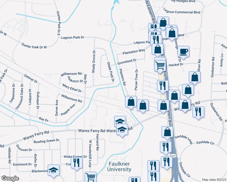 map of restaurants, bars, coffee shops, grocery stores, and more near 220 Avon Court in Montgomery