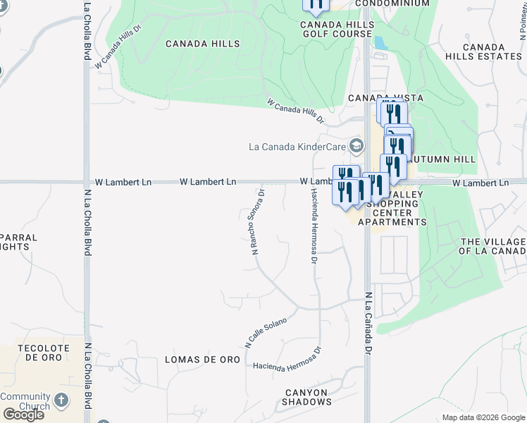 map of restaurants, bars, coffee shops, grocery stores, and more near 10331 North Placita Lujoso in Tucson