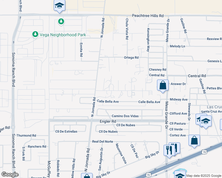 map of restaurants, bars, coffee shops, grocery stores, and more near 5101 Saddle Mountain Road in Las Cruces