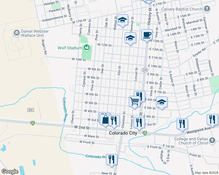 map of restaurants, bars, coffee shops, grocery stores, and more near 100 West 7th Street in Colorado City