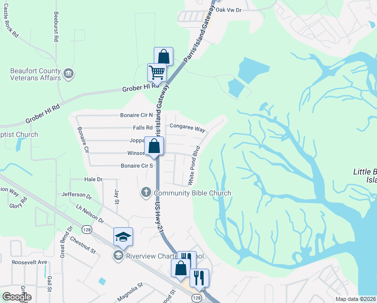 map of restaurants, bars, coffee shops, grocery stores, and more near 19 Caswell Avenue in Beaufort