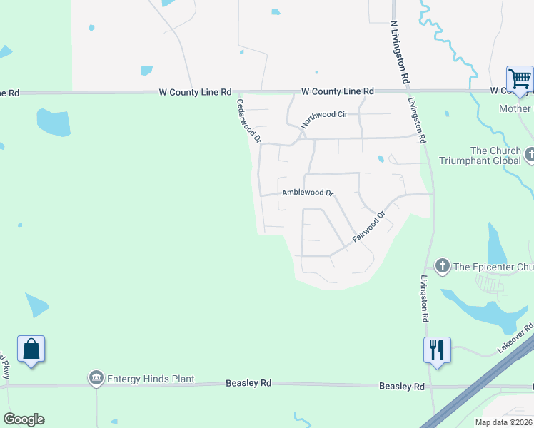 map of restaurants, bars, coffee shops, grocery stores, and more near 6306 Cedarwood Drive in Jackson