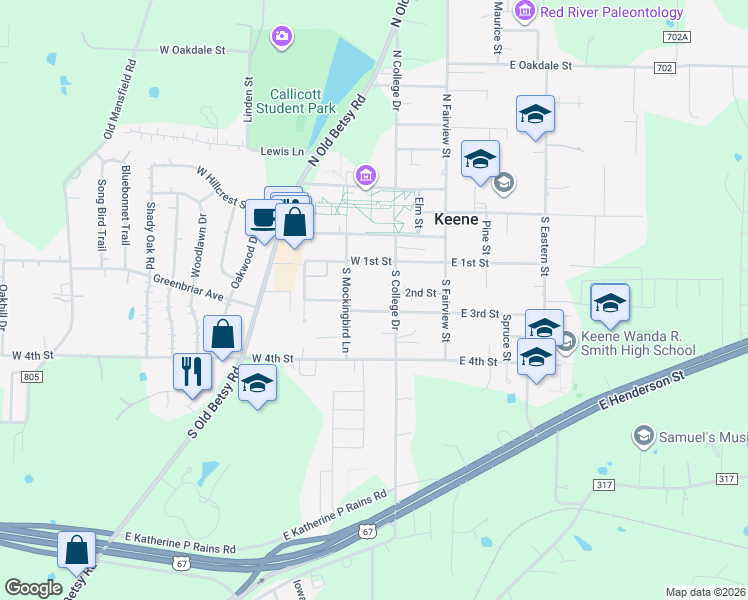 map of restaurants, bars, coffee shops, grocery stores, and more near 108 West 3rd Street in Keene