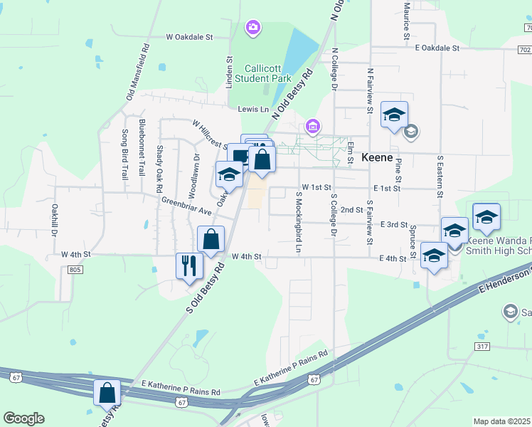 map of restaurants, bars, coffee shops, grocery stores, and more near 216 West Val Verde Circle in Keene