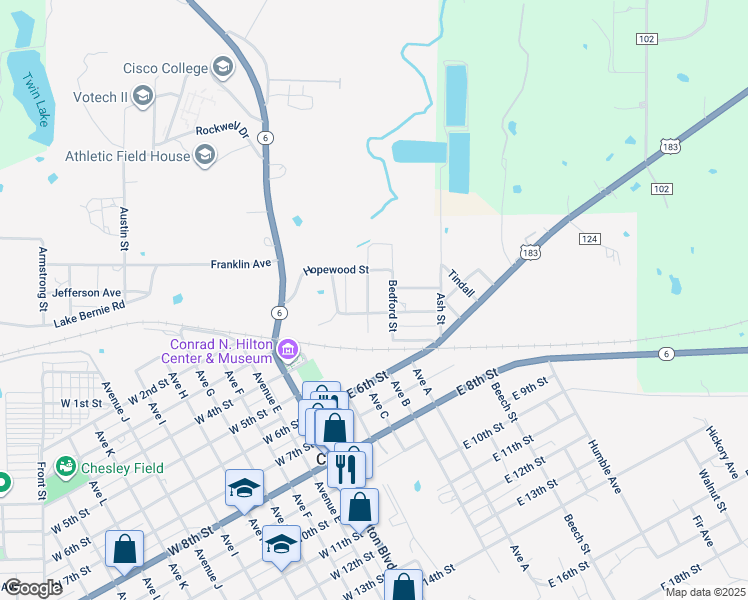 map of restaurants, bars, coffee shops, grocery stores, and more near 208 Tourist Street in Cisco