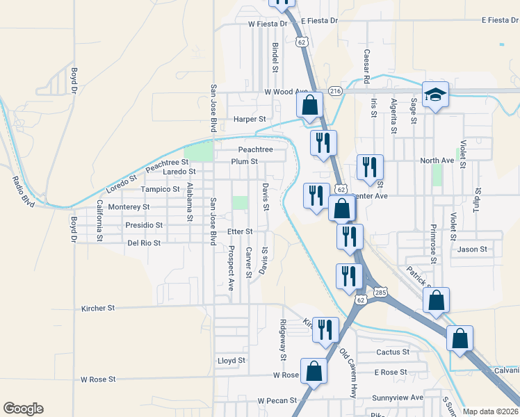 map of restaurants, bars, coffee shops, grocery stores, and more near 2413 Davis Street in Carlsbad